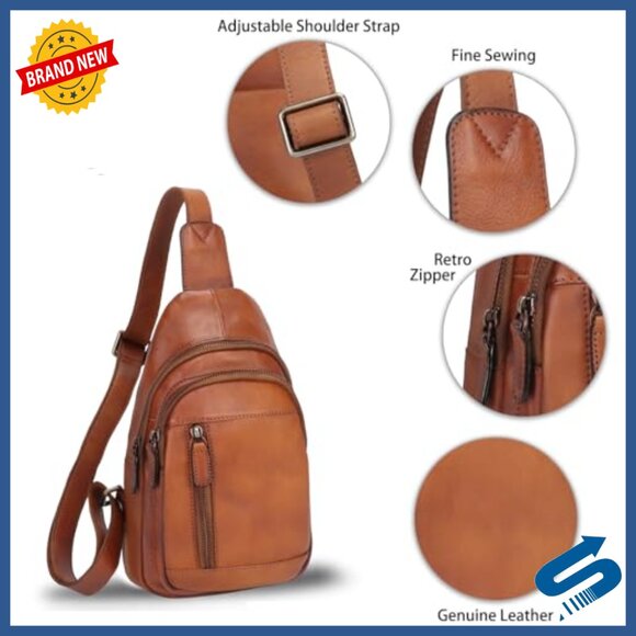 Genuine Leather Sling Backpack Crossbody Daypack Vintage Motorcycle Bag main image 6
